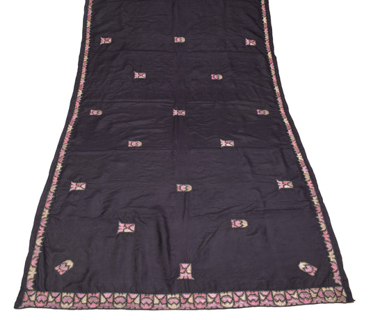Sushila Vintage Black Pure Silk Dupatta Glass Beads Embellish Long Stole Hijab