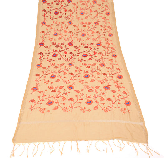 Sushila Vintage Beige Dupatta Floral Embroidered Art Silk Long Stole