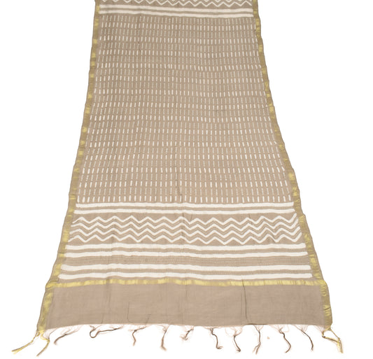 Sushila Vintage White Dupatta Pure Cotton Silk Hand Block Kantha Work Long Stole