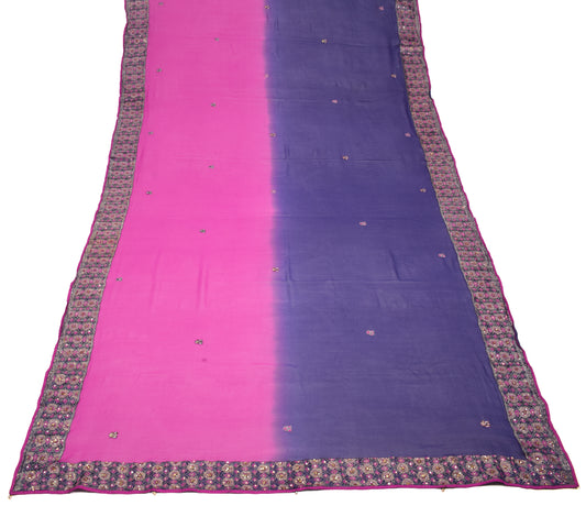 Sushila Vintage Magenta Blue Dupatta Pure Georgette Hand Embroidered Long Stole