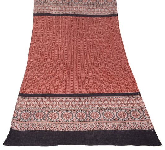 Sushila Vintage Maroon Black Dupatta Pure Cotton Ajrakh Print Long Stole