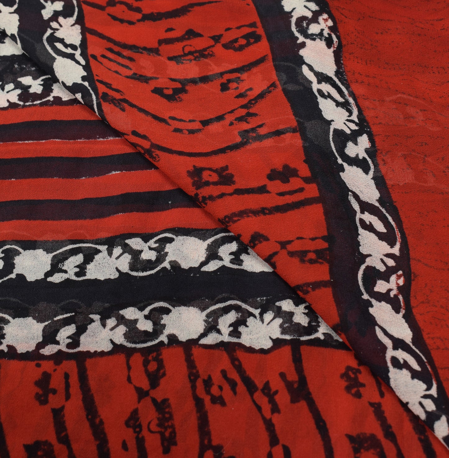 Sushila Vintage Off White Dupatta Pure Georgette Hand Block Print Long Stole