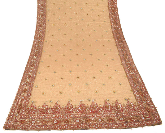 Sushila Vintage Beige Heavy Dupatta Sequins Embellish Pure Silk Long Stole
