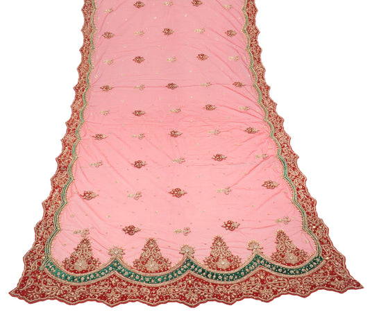 Sushila Vintage Red Heavy Dupatta with Velvet Border Zardozi Net Long Stole