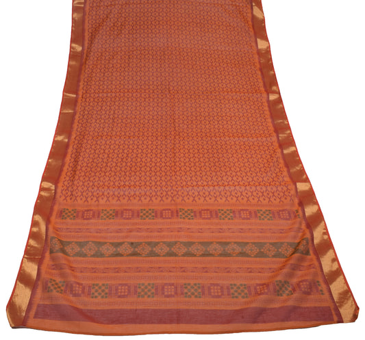 Sushila Vintage Rust Printed Dupatta Pure Cotton Silk Zari Woven Long Stole