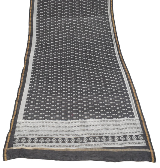 Sushila Vintage Floral Black Dupatta Pure Cotton Silk Hand Block Long Stole