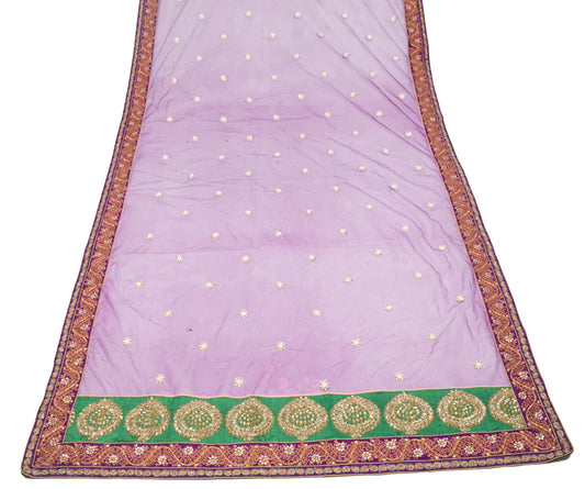 Sushila Vintage Purple Net Heavy Dupatta Pearls & Polki Kundan Work Long Stole