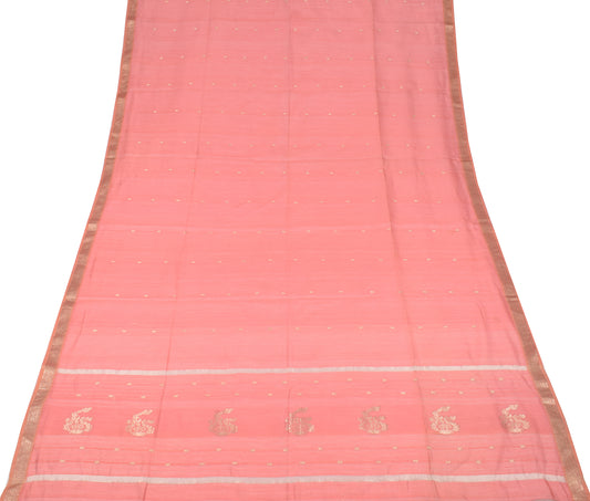 Sushila Vintage Pink Zari Woven Dupatta Pure Cotton Silk Long Stole Wrap