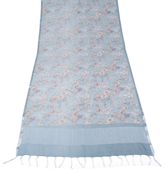 Sushila Vintage Pure Linen Cotton Dupatta Digital Printed Floral Gray Long Stole