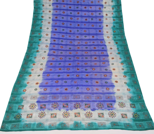 Sushila Vintage Blue Dupatta Pure Tussar Silk Hand Embroidered Long Stole Wrap