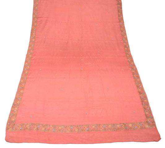 Sushila Vintage Salmon Pink Dupatta Pure Chiffon Woven Floral Long Stole Veil