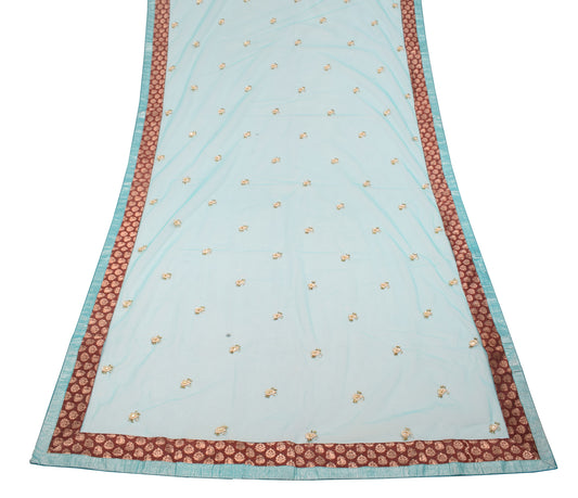 Sushila Vintage Aqua Blue Net Dupatta Pearl & Glass Beads Embellish Long Stole