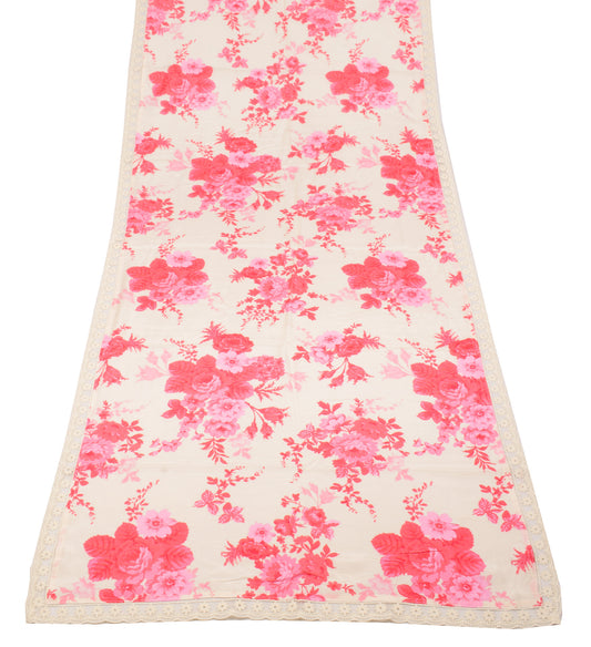 Sushila Vintage Cream Pink Dupatta Pure Silk Floral Printed Soft Long Stole