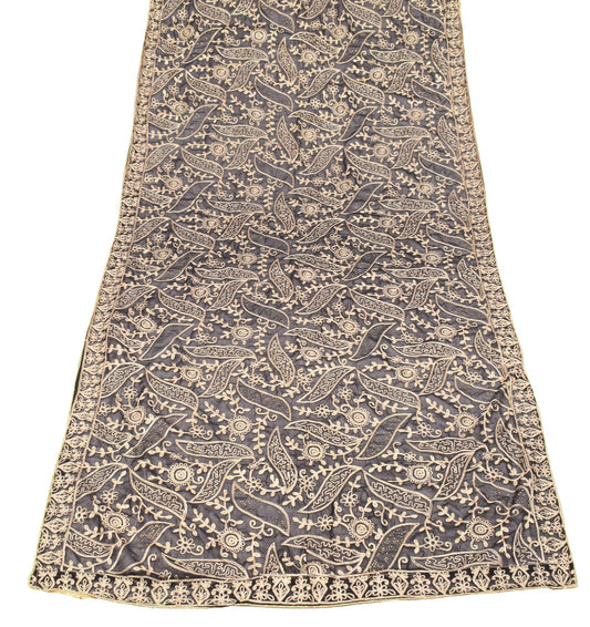 Sushila Vintage Black Dupatta Art Georgette Embroidered Long Stole Wrap