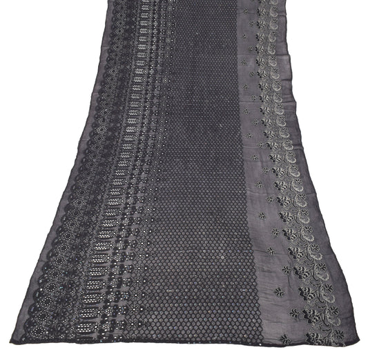 Sushila Vintage Floral Black Dupatta Cutwork Embroidered Pure Chiffon Long Stole Hijab