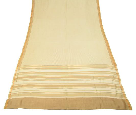 Sushila Vintage Stripes Hand Printed Dupatta Pure Cotton Silk Beige Long Stole