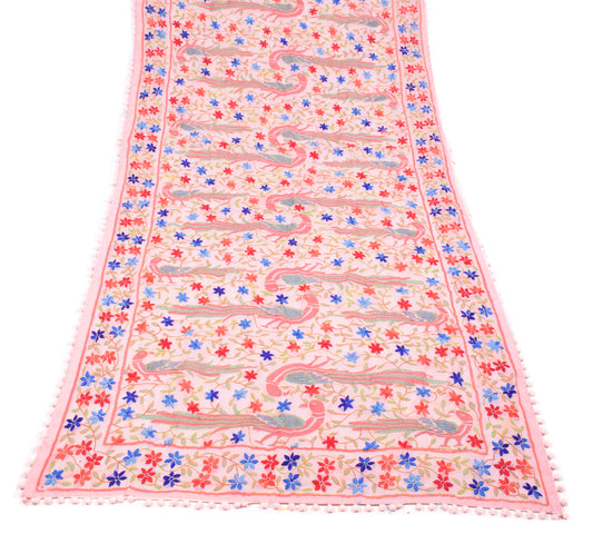 Sushila Vintage Pink Heavy Dupatta Art Cotton Silk Handmade Embroidered OOAK Long Stole