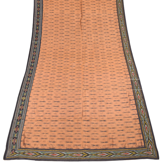 Sushila Vintage Hand Woven Ikat Dupatta Pure Silk Bronze Long Stole Wrap