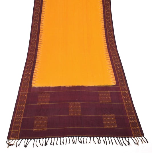 Sushila Vintage Hand Woven Ikat Dupatta Yellow Pure Cotton Long Stole Veil
