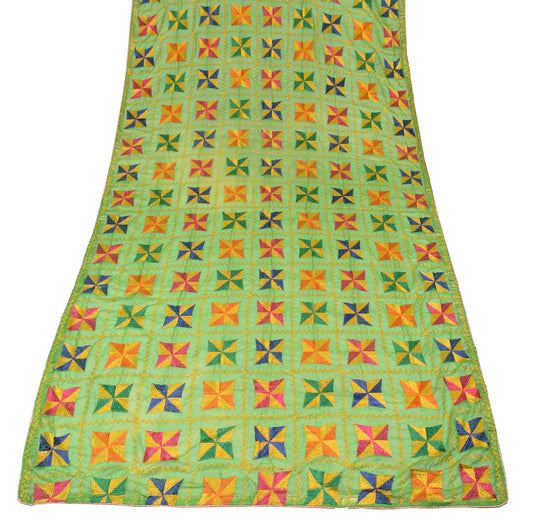 Sushila Vintage Embroidered Green Dupatta Bagh Phulkari Art Chiffon Long Stole