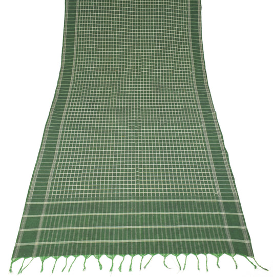 Sushila Vintage Green Dupatta Checks Hand Woven Pure Cotton Long Stole