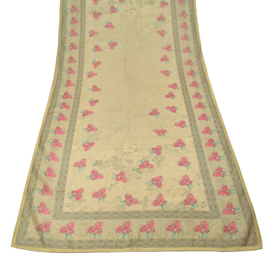 Sushila Vintage Beige Dupatta Art Cotton Silk Digital Printed Long Stole Wrap