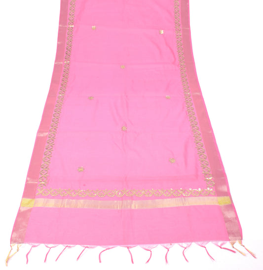 Sushila Vintage Pink Gotta Patti Dupatta Art Cotton Silk Embroidered Long Stole