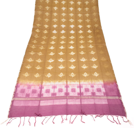 Sushila Vintage Golden Brown Dupatta Leaf Printed Pure Cotton Silk Long Stole