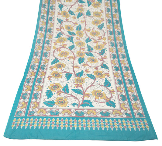 Sushila Vintage Hand Printed Kalamkari Dupatta Pure Cotton Cream Long Stole Wrap