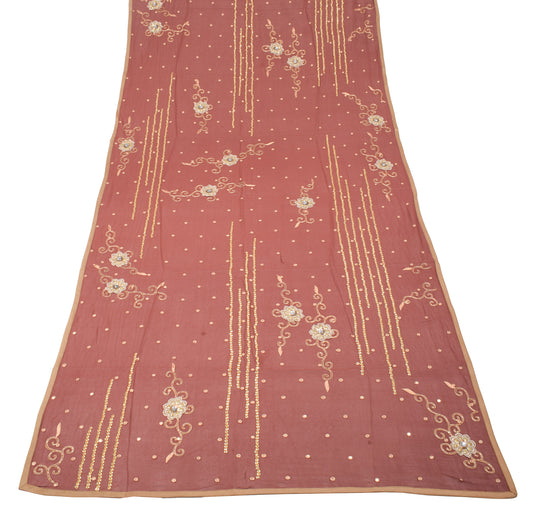 Sushila Vintage Floral Brown Dupatta Hand Beaded Pure Georgette Long Stole
