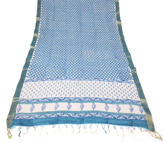 Sushila Vintage White Hand Block Dupatta Pure Cotton Silk Long Stole Scarves