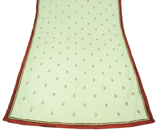 Sushila Vintage Green Net Mesh Dupatta Zardozi Sequins Work Long Stole Wrap