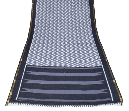 Sushila Vintage Gray Dupatta Pure Cotton Geometric Printed Long Stole Soft Wrap