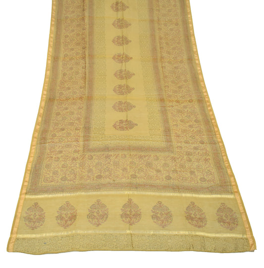 Sushila Vintage Green Dupatta Pure Cotton Silk Hand Block Long Stole Wrap