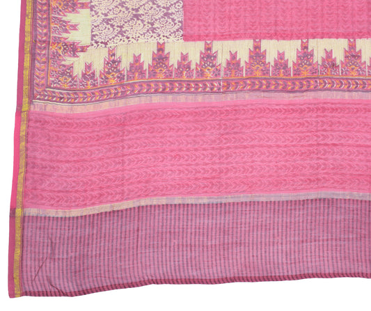 Sushila Vintage Hand Block Printed Dupatta Pure Cotton Silk Magenta Long Stole
