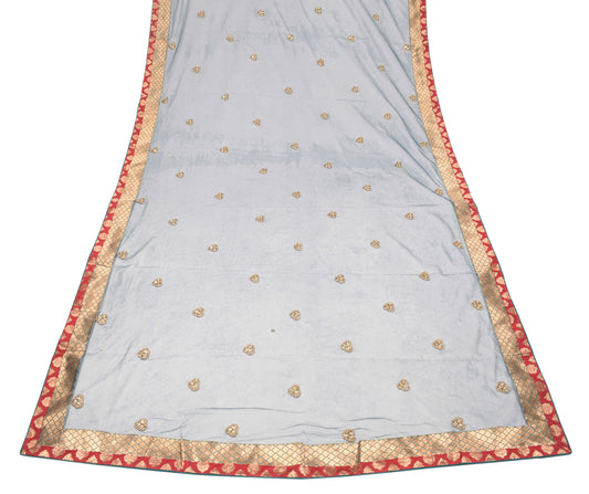 Sushila Vintage Teal Blue Dupatta Net Mesh Hand Beaded Patch Work Long Stole