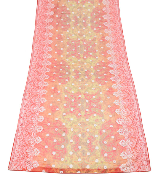 Sushila Vintage Red Yellow Dupatta Pure Chiffon Printed & Embroidered Long Stole