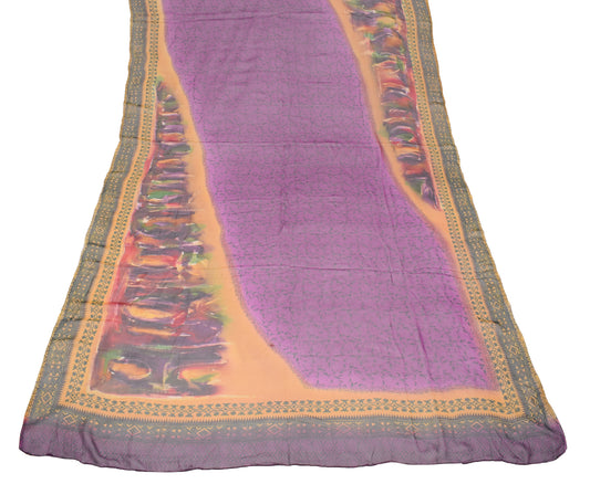Sushila Vintage Purple Printed Dupatta Pure Georgette Silk Long Stole Veil
