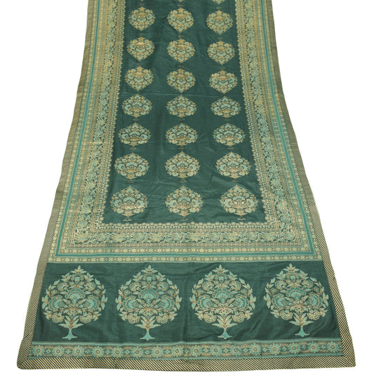 Sushila Vintage Dark Green Dupatta Art Silk Hand Printed Floral Long Stole Wrap