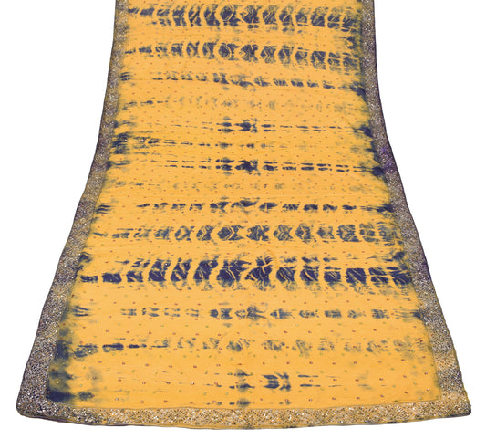 Sushila Vintage Mustard Tie-Dye Dupatta Pure Chiffon Glass Embellish Long Stole