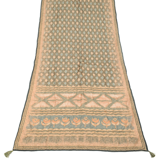 Sushila Vintage Green Brown Dupatta Art Silk Kantha Embroidered Long Stole