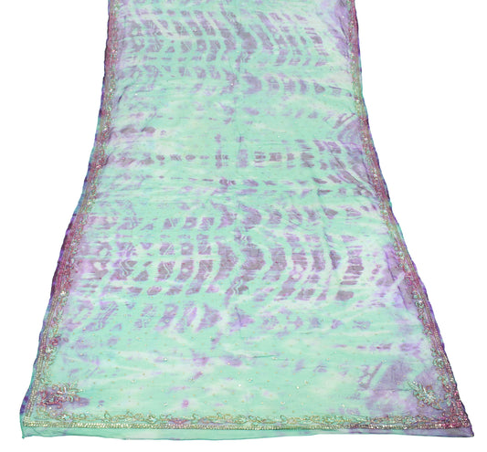 Sushila Vintage Green Purple Tie-Dye Dupatta Sequins Embellish Pure Chiffon Long Stole