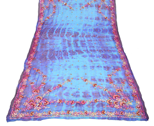Sushila Vintage Blue Tie-Dye Dupatta Zari Embroidered Pure Georgette Long Stole