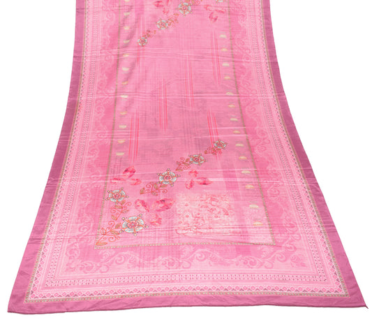 Sushila Vintage Pink Art Silk Dupatta Digital Printed Floral Long Stole Wrap