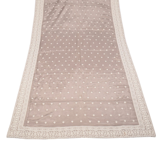 Sushila Vintage Gray Floral Dupatta Pure Cotton Silk Woven Long Stole Wrap