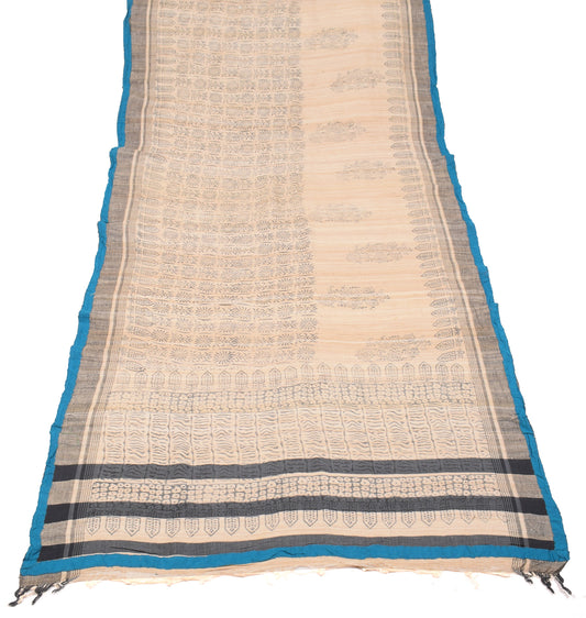 Sushila Vintage BeigeBlock Printed Dupatta Pure Khadi Silk Long Stole