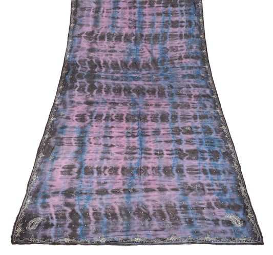 Sushila Vintage Black Tie-Dye Dupatta Pure Chiffon Glass Embellish Long Stole