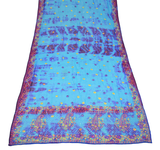 Sushila Vintage Blue Floral Dupatta Tie-Dye & Embroidered Pure Georgette Long Stole