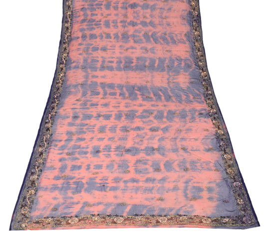 Sushila Vintage Tie-Dye Rust Dupatta Pure Chiffon Hand Beaded Long Stole Veil