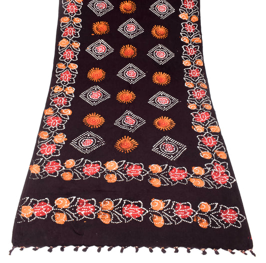 Sushila Vintage Black Dupatta Batik Printed Pure Cotton Long Stole Wrap